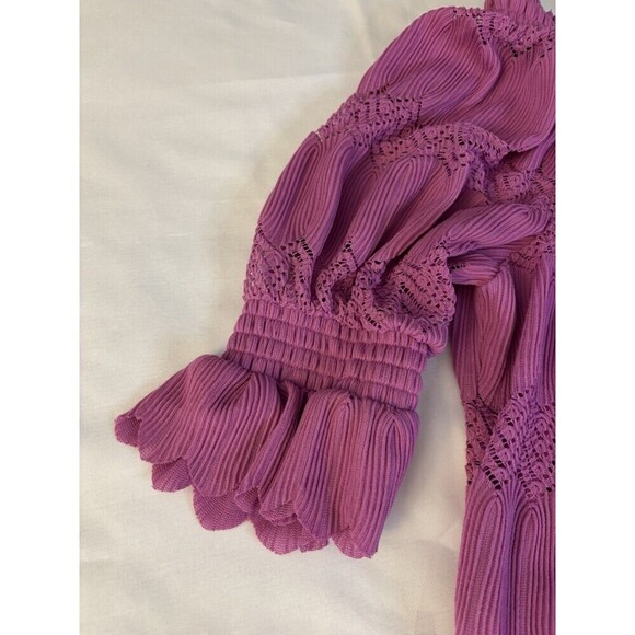 LANE BRYANT Purple Off Shoulder Top Women 26/28 Smocked Scallop Lace 3/4 Sleeve - Picture 5 of 10